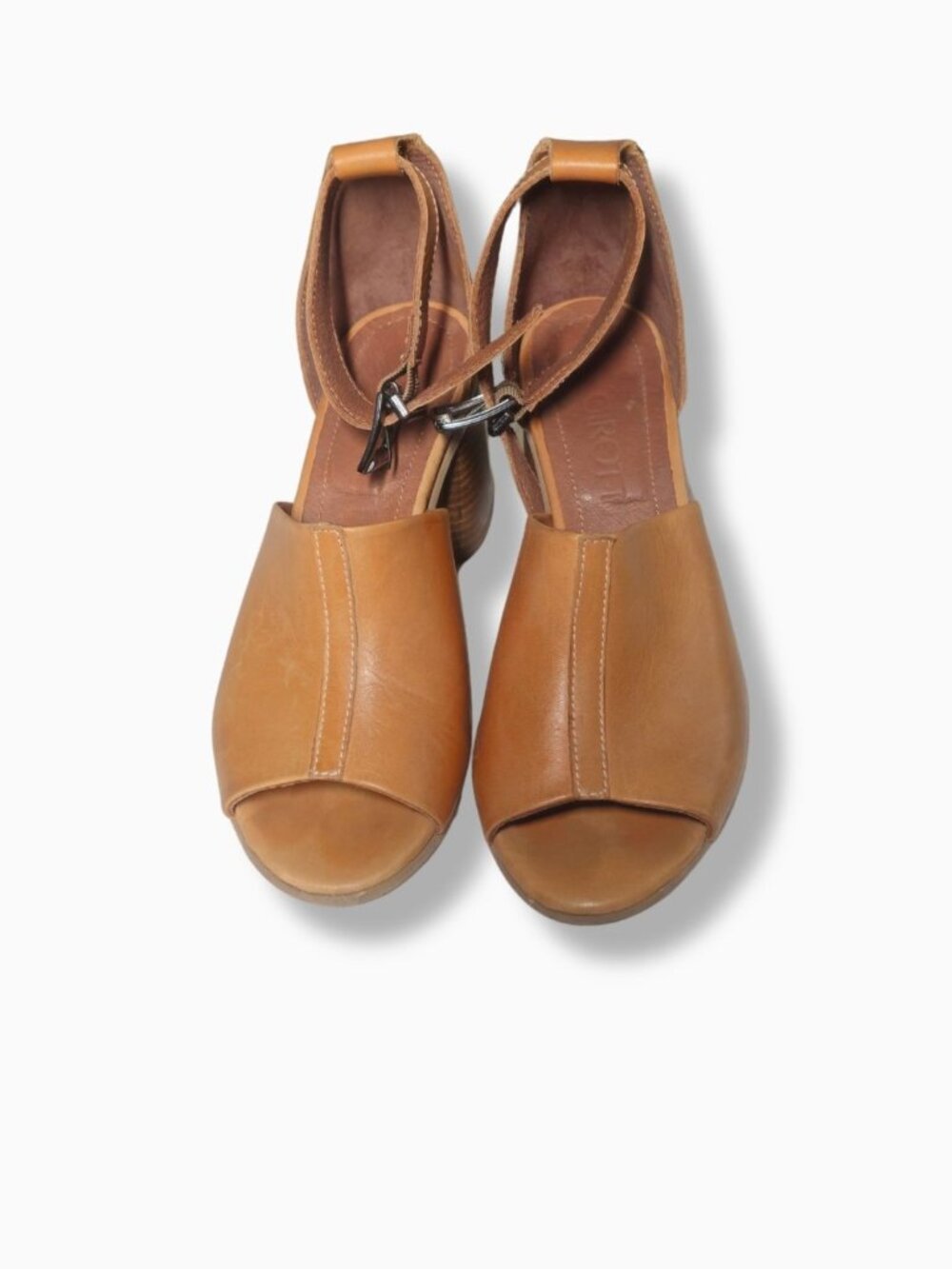 Girotti Handmade Italian Camel Leather Peep-Toe Block Heel Sandals Size EU39 US9
